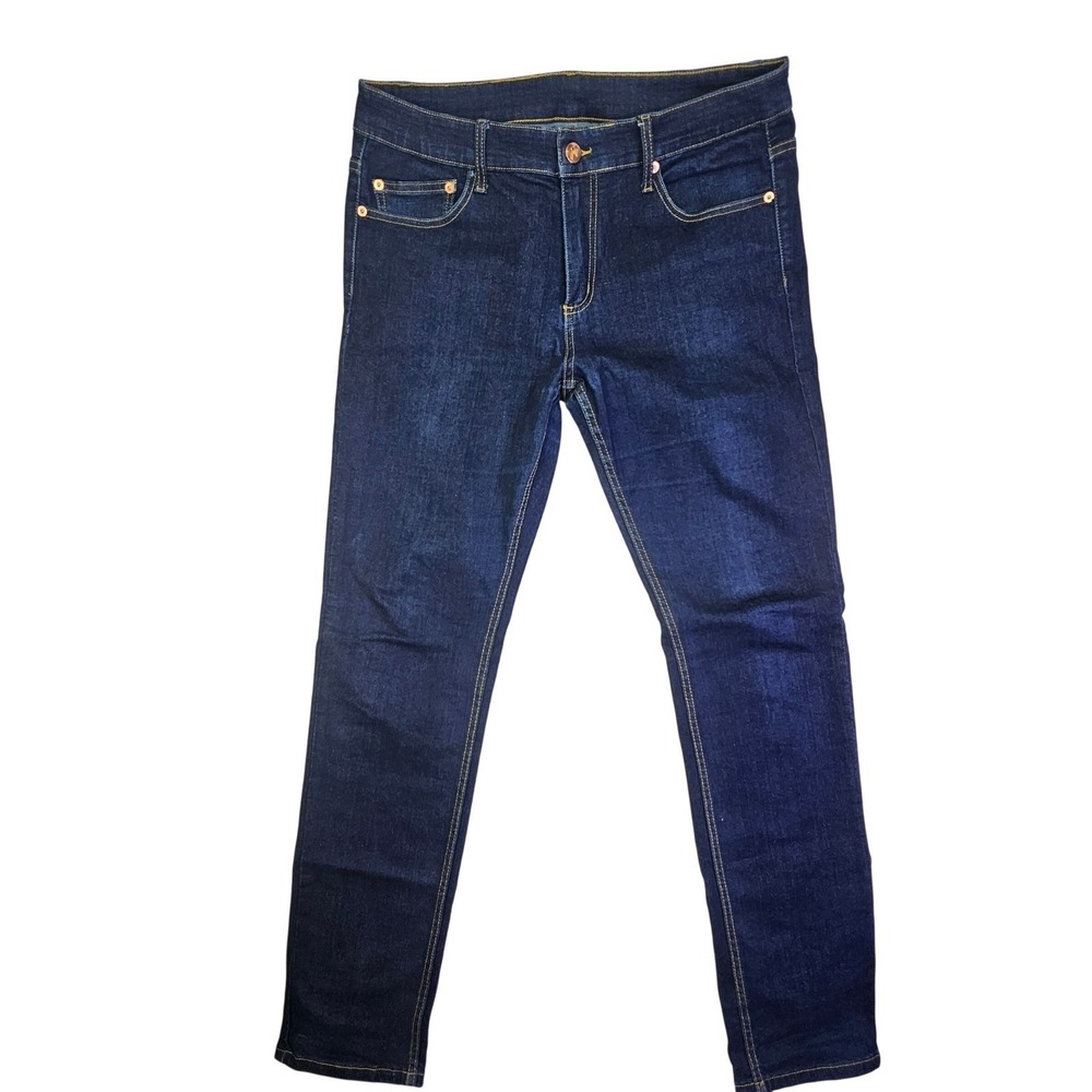 Mugsy Jeans Mens 33x34 Slim Tapered Dark Indigo Blue‎ Stretch Denim NGVDG